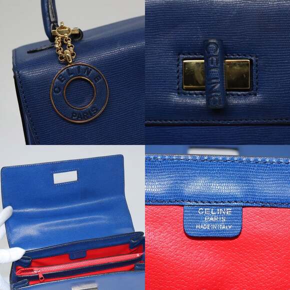 CELINE Hand Bag Leather Blue Gold - Picture 11 of 13